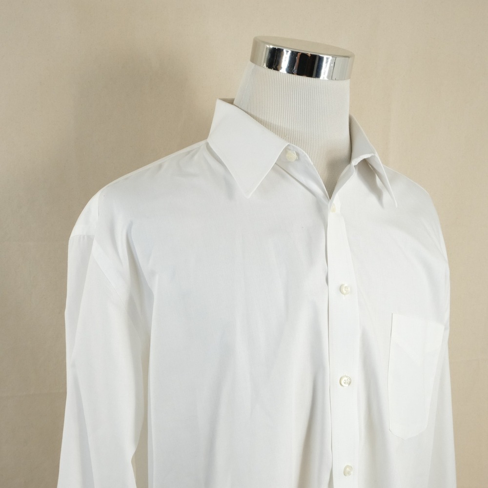 Stafford 18 34-35 Regular Fit Performance Dress Shirt All White Cotton Blend